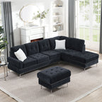 L-Shaped Sectional Sofa With Chaise And Storage Ottoman, Includes 2 Pillows