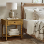 Traditional Durable Nightstand Table With Drawer And Shelf
