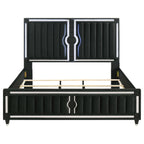 Ravenne Velvet Upholstered Eastern King LED Panel Bed Black