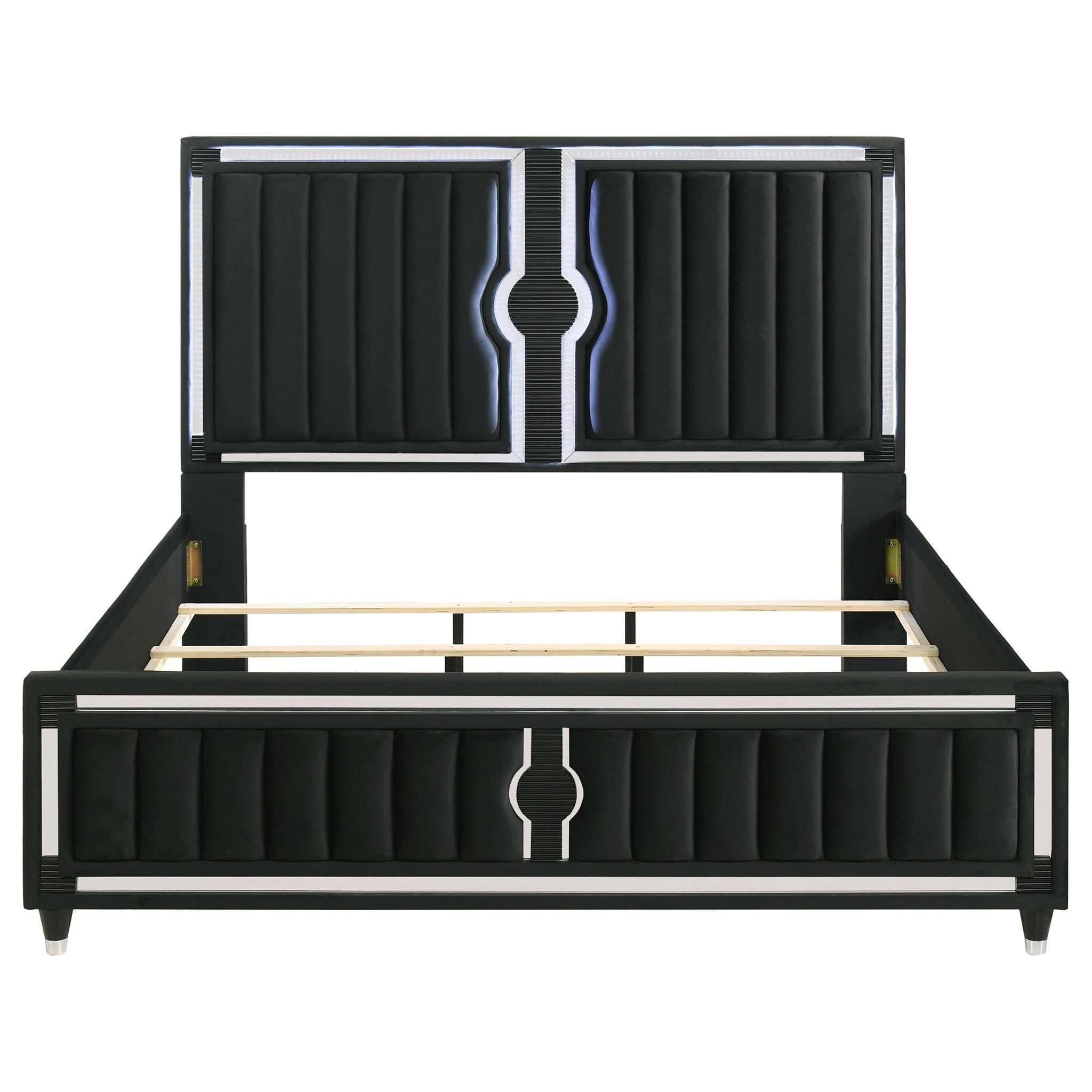 Ravenne Velvet Upholstered Eastern King LED Panel Bed Black