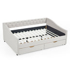Upholstered Tufted Daybed With Drawers, Waved Arms