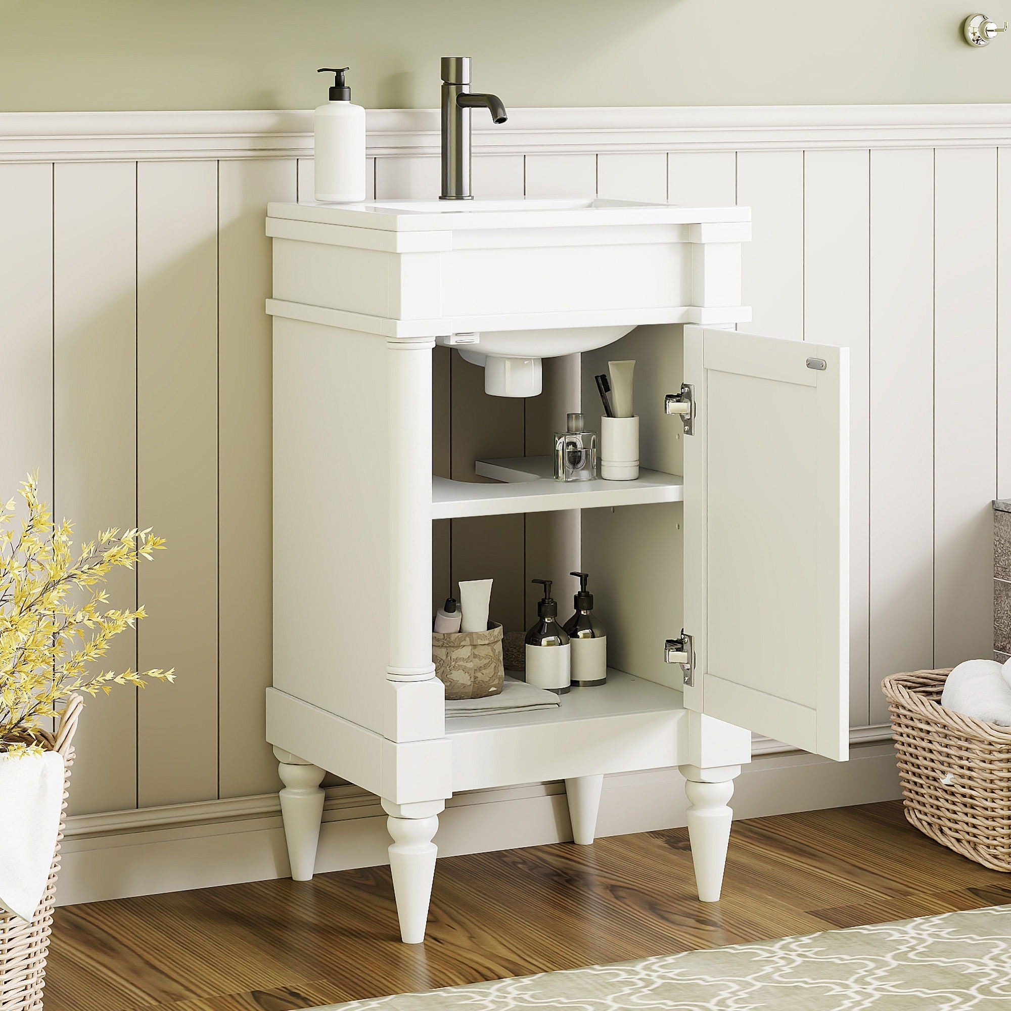 Bathroom Vanity With Sink, Storage Cabinet With Door, Drop In Sink, Compact Freestanding Design