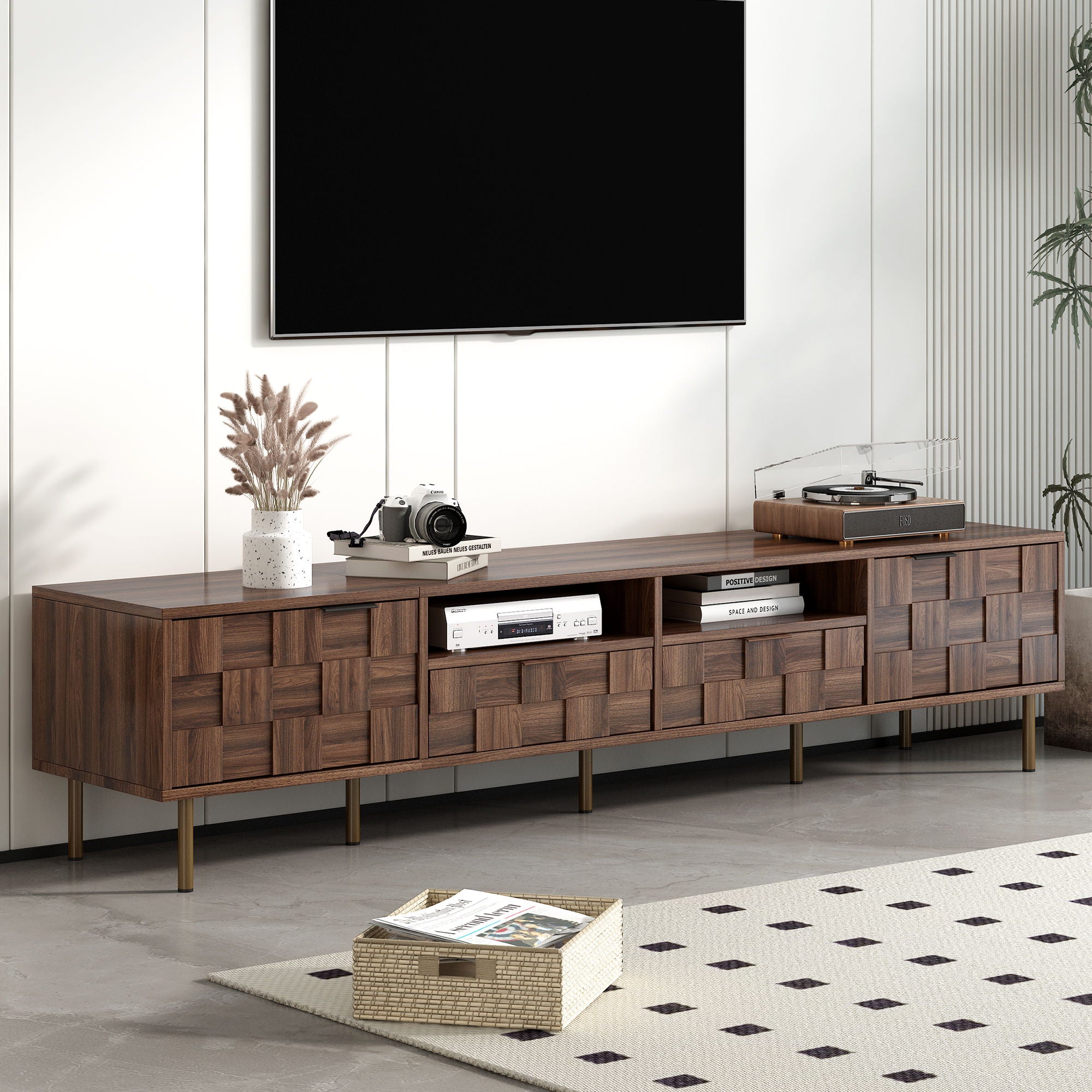 TV Stand With 2 Drawers, Media Console Table, Storage Cabinet With Cable Management
