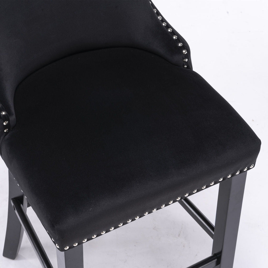 Contemporary Upholstered Wing-Back Barstools With Button Tufted Decoration And Wooden Legs, And Nailhead Trim, Leisure Style Bar Chairs, Bar Stools (Set of 2)