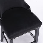 Contemporary Upholstered Wing-Back Barstools With Button Tufted Decoration And Wooden Legs, And Nailhead Trim, Leisure Style Bar Chairs, Bar Stools (Set of 2)