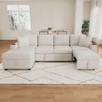 Sectional Sofa Convertible Pull-Out Bed With Storage Ottoman & USB Ports