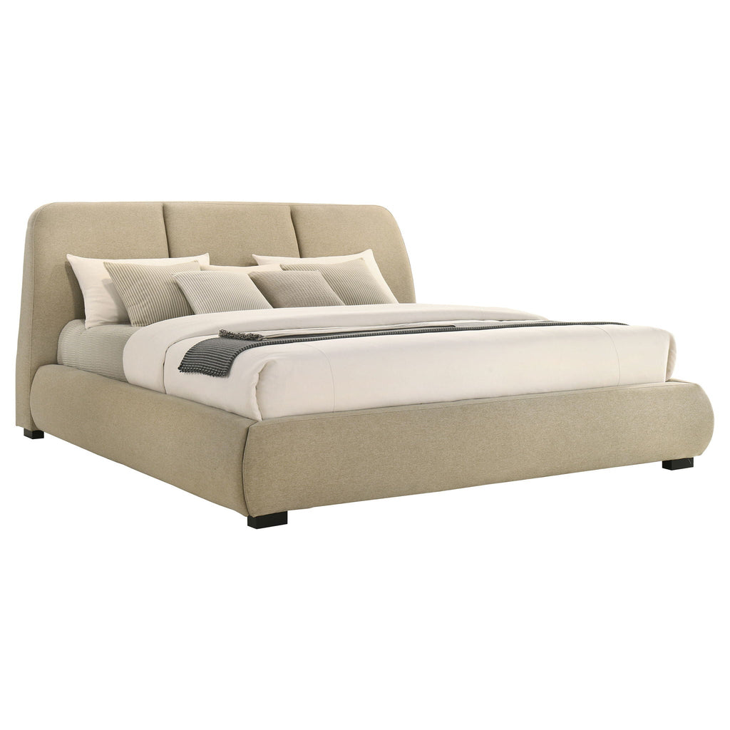 Mokena 46-inch Upholstered Eastern King Platform Bed Brown
