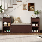 Entryway Storage Bench With Cushion, Drawers & Open Shelves