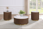 Jason 3-piece Round White Marble Coffee Table Set Honey Brown