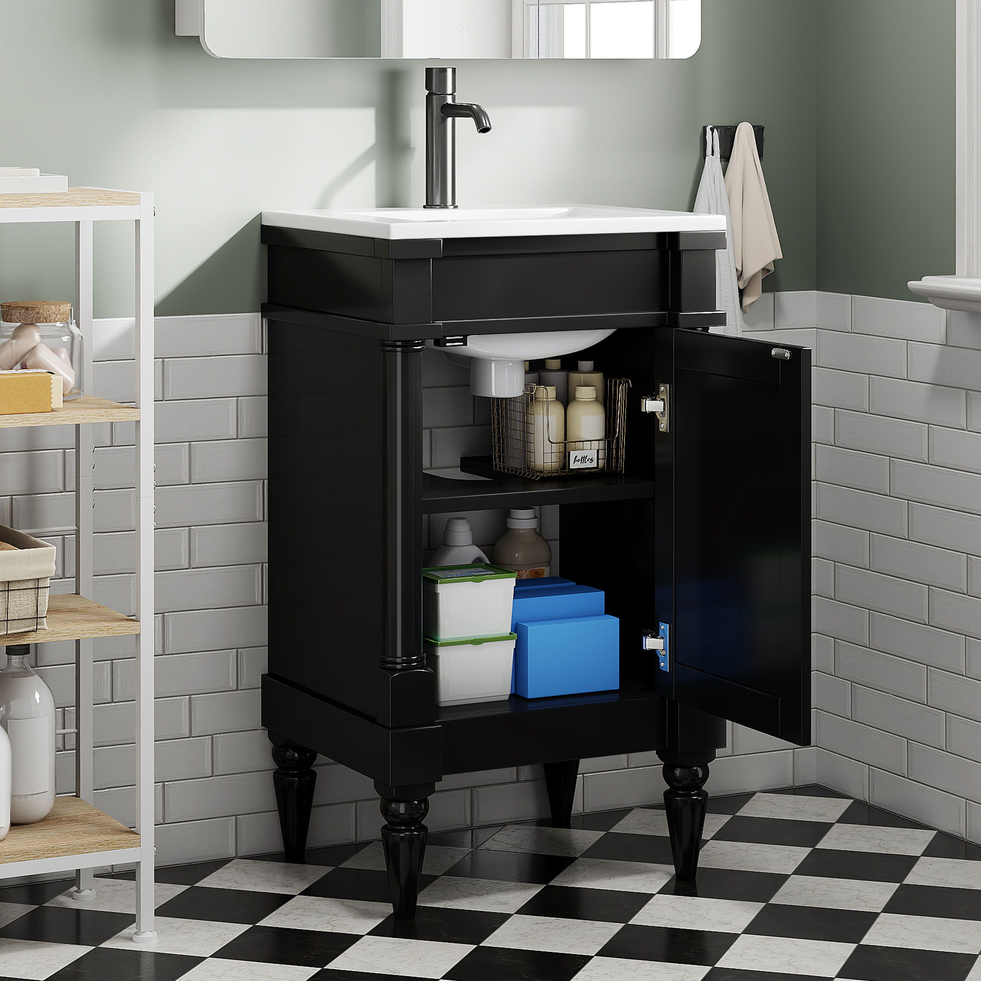 Bathroom Vanity With Sink, Storage Cabinet With Door, Drop In Sink, Compact Freestanding Design