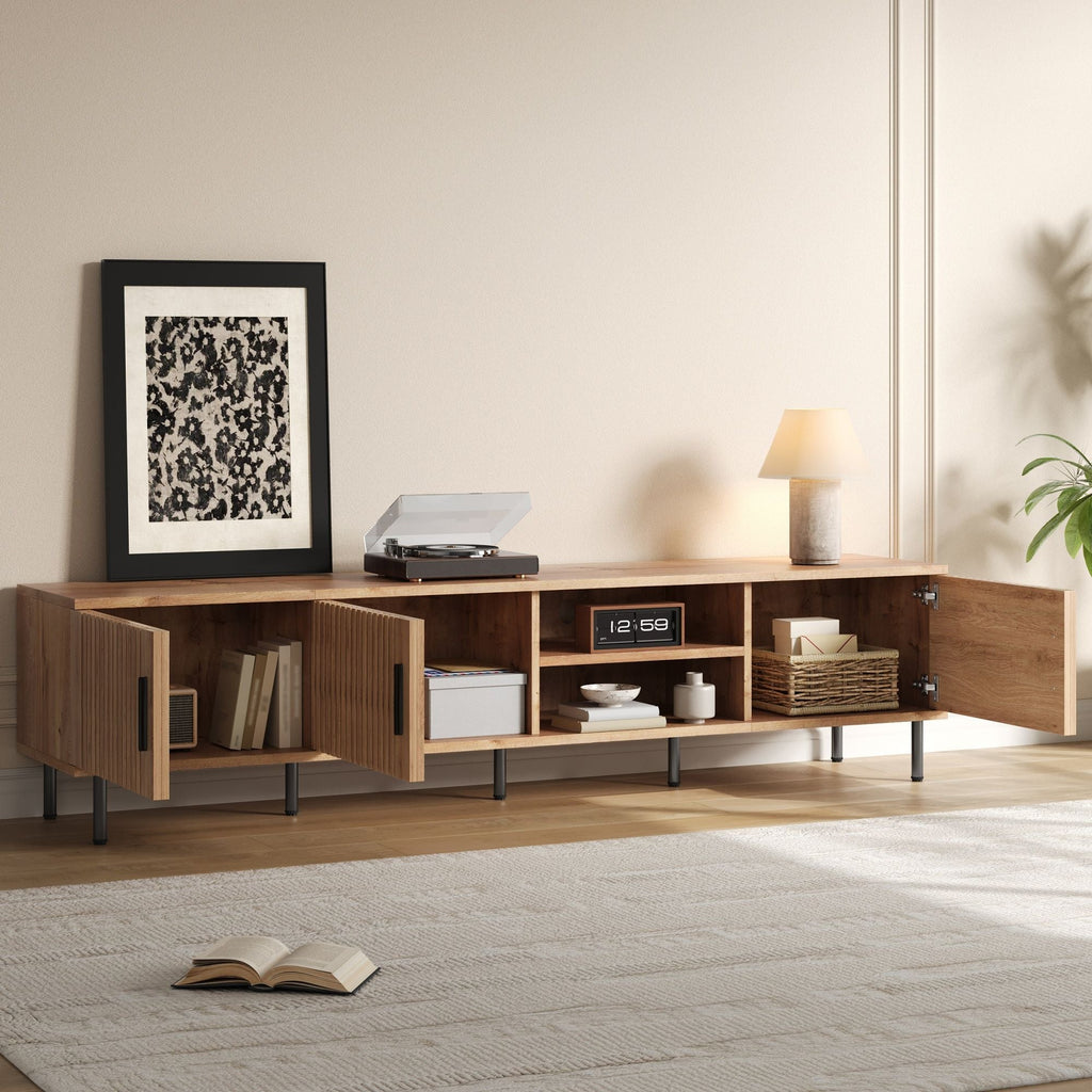 78" TV Stand For TVs Up To 85" With Closed Storage, Living Room Entertainment Center - Natural Wood
