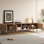78" TV Stand For TVs Up To 85" With Closed Storage, Living Room Entertainment Center - Natural Wood