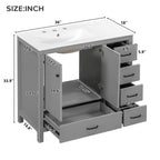 Bathroom Vanity With Ceramic Sink Combo, Abundant Storage Cabinet 2 Soft Close Doors And 5 Drawers