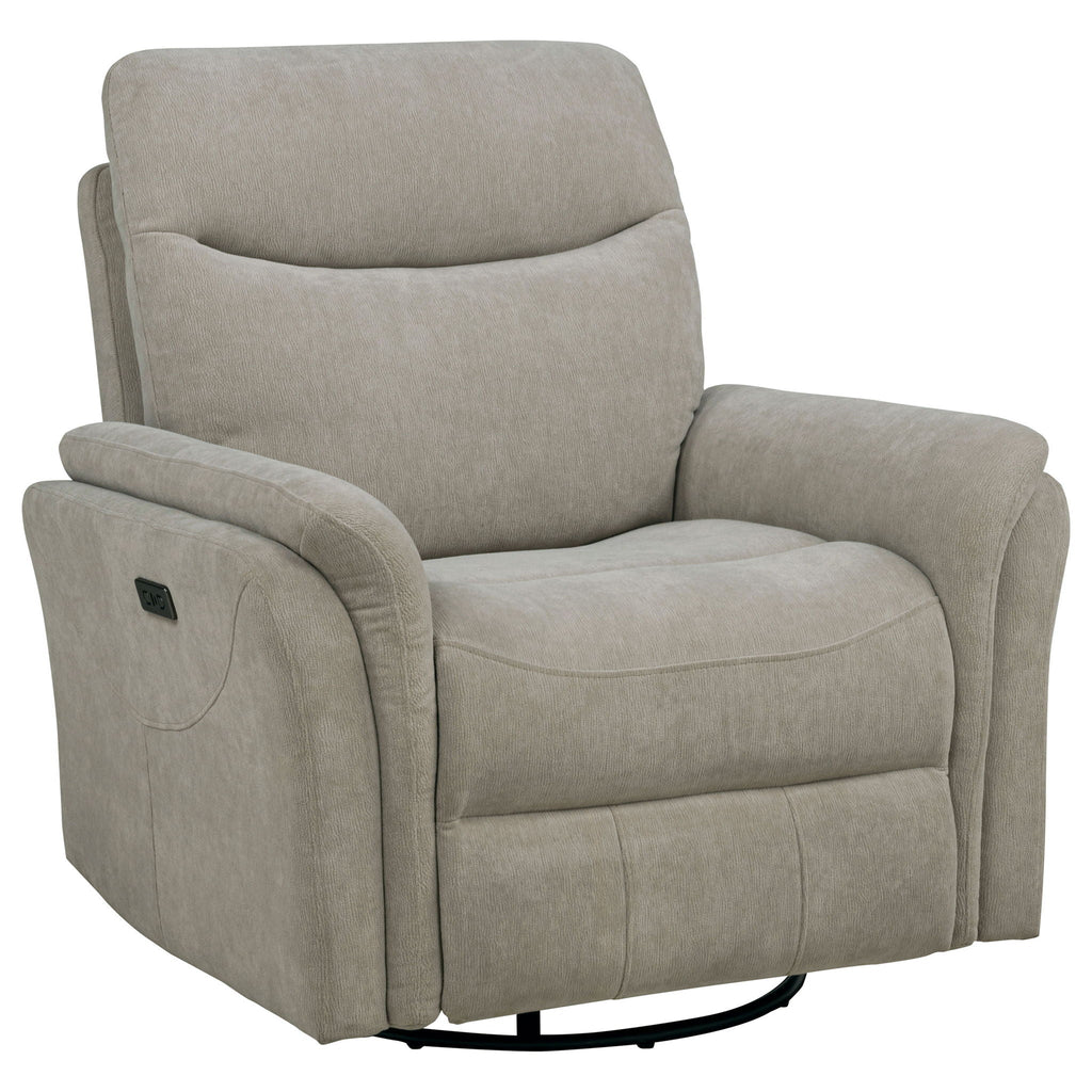Adler Upholstered Power Swivel Glider Recliner Greige