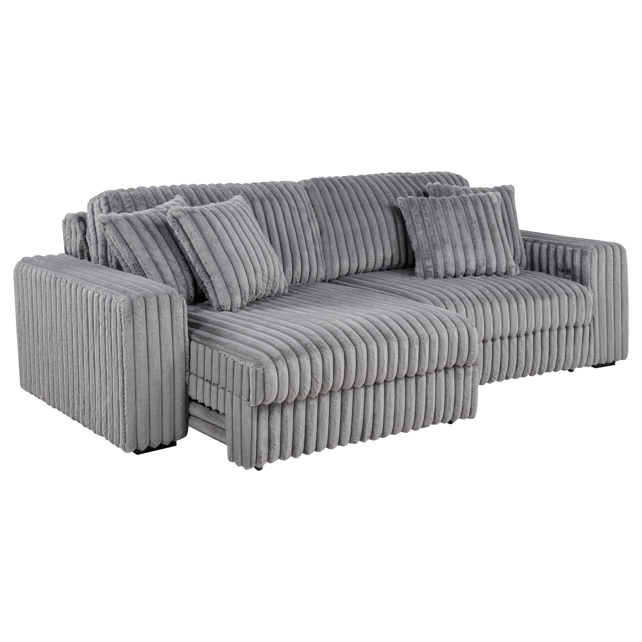 Jacana Corduroy Upholstered Dual Power Chaise Sofa Grey