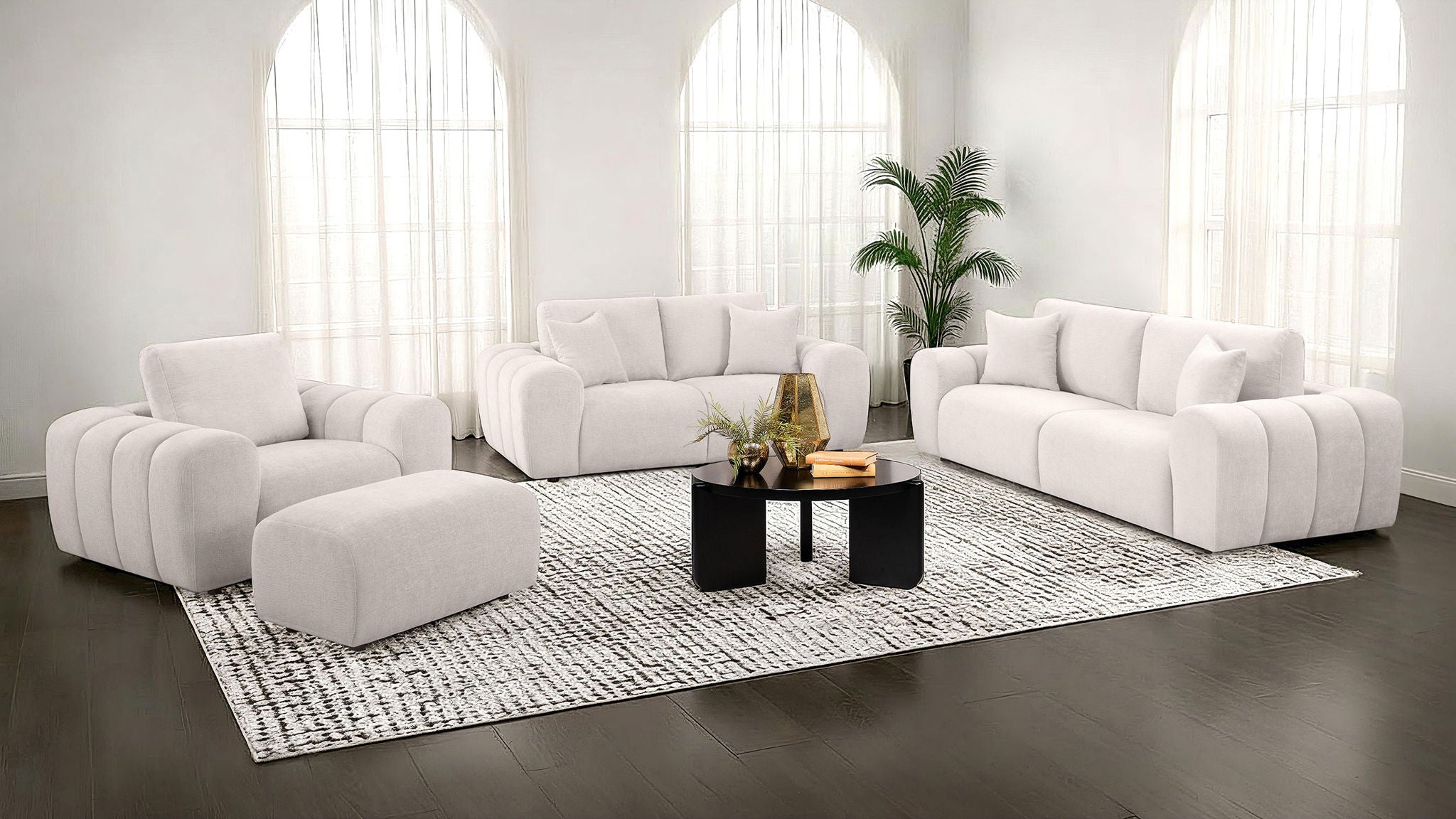 Burnett Chenille Upholstered Ottoman Ivory