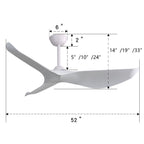 Indoor Ceiling Fan Without Light, 6 Speeds Reversible DC Motor, 3 ABS Blade Ceiling Fan White For Bedroom - White
