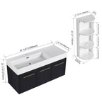 Modern Chestnut Wall Mounted Bathroom Vanity With Left Resin Sink And Storage Rack - Black Chestnut