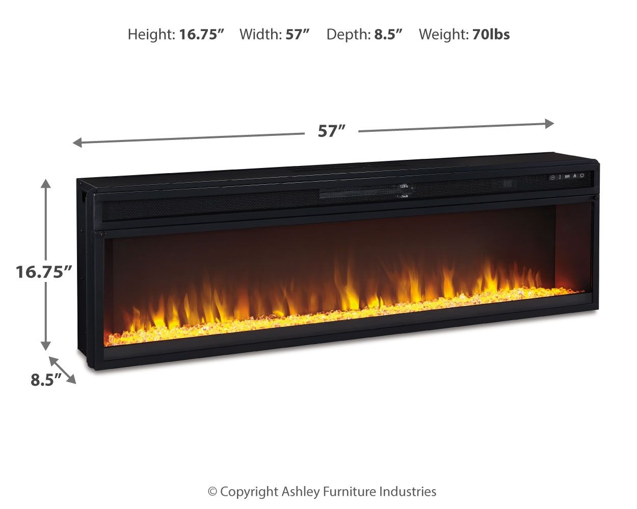 Electric LED Black Wide Fireplace Insert 57.63"W x 8.88"D x 16.88"H