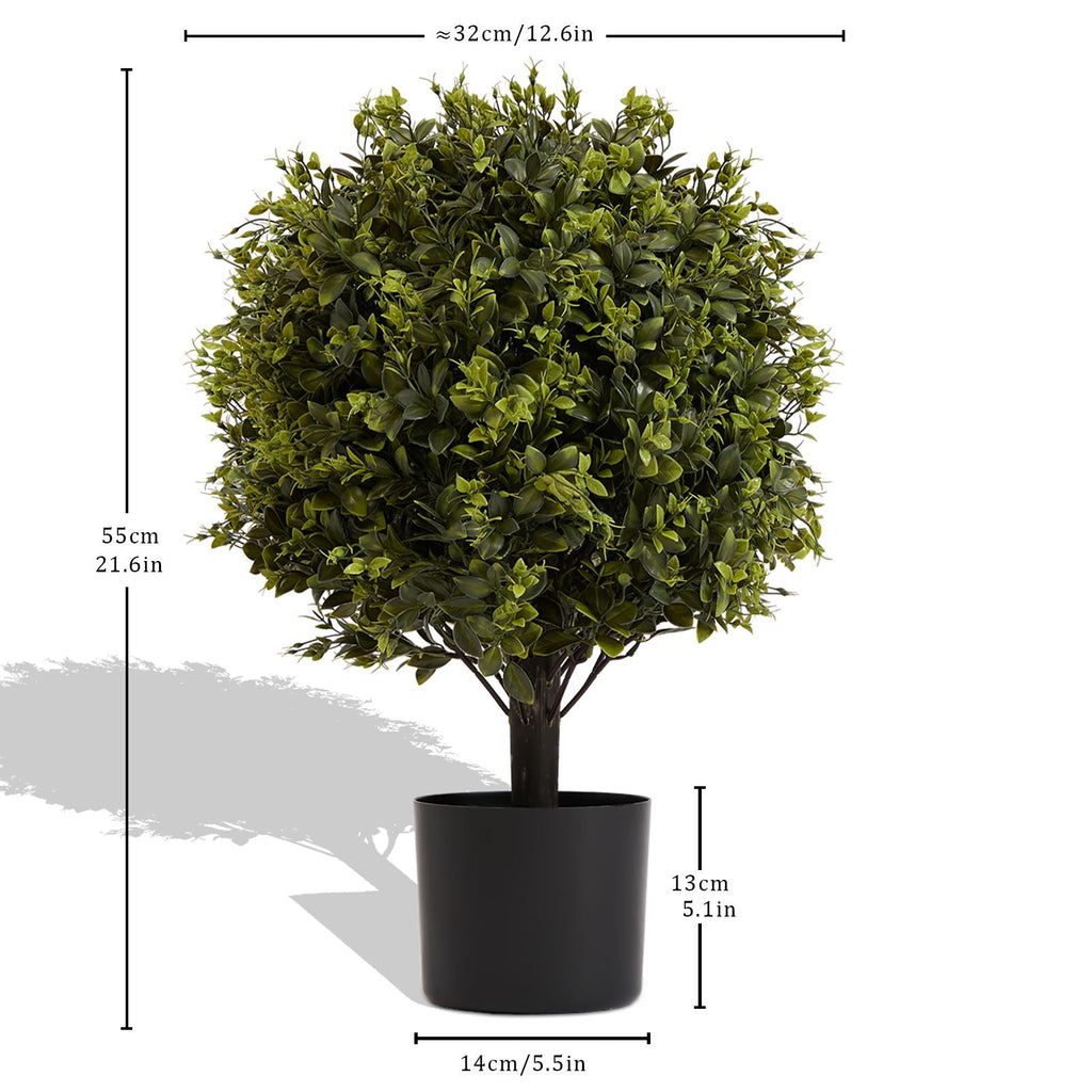 Artificial Ball Topiary Tree Decoration In Pot (Set of 2) - Green