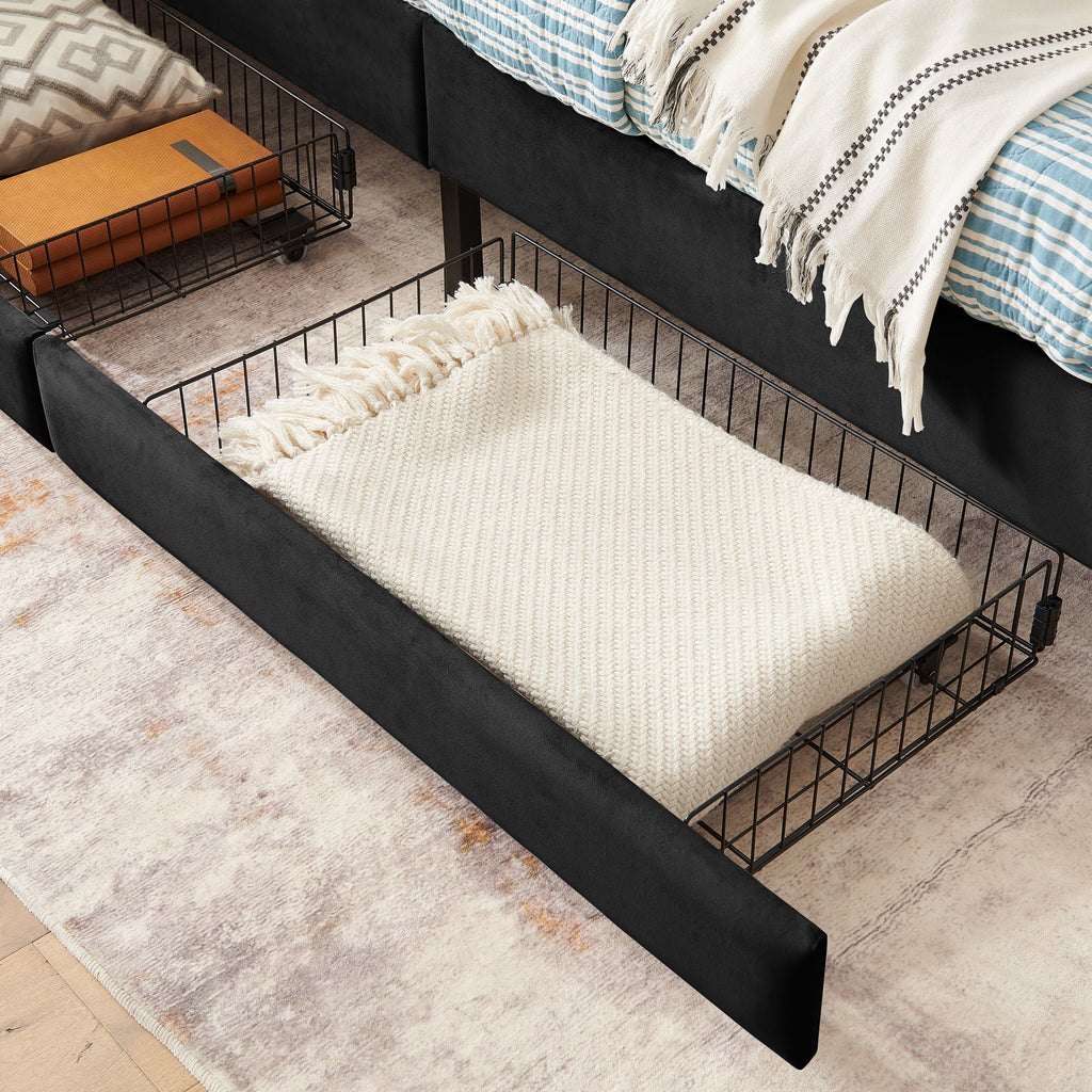 Upholstered Platform Bed Frame With 2 Storage Drawers And Adjustable Sofa Bed