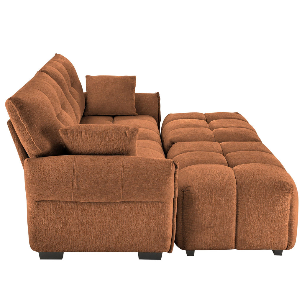 Sofa Set With Ottoman And Pillows, Textured, High Resilience Cushions