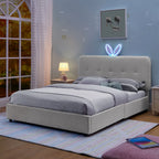 Upholstered Bed With Oversized Rabbit Ear Headboard, LED Lights & 4 Storage Drawers