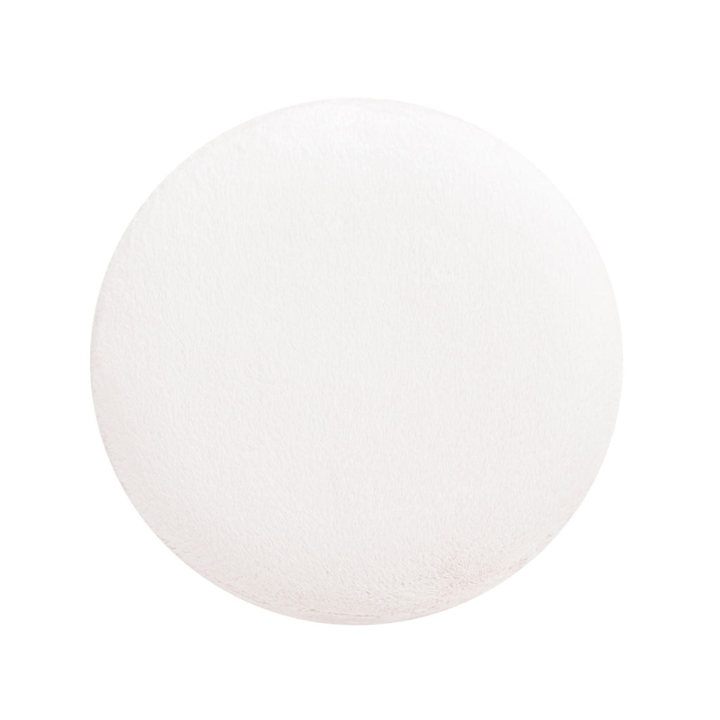 Tilly - Round Fur Upholstered / Burl Pouf Ottoman - White