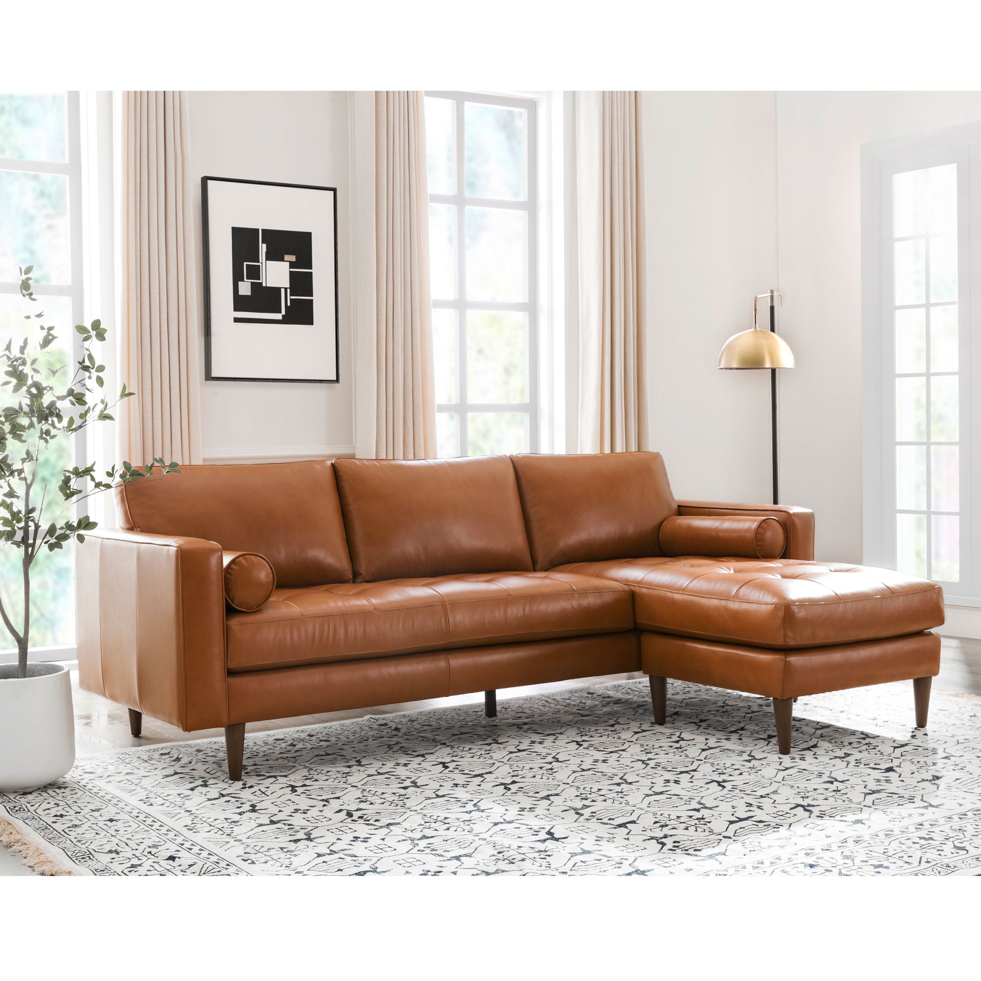 Mid-Century Tufted Sectional With Reversible Chaise