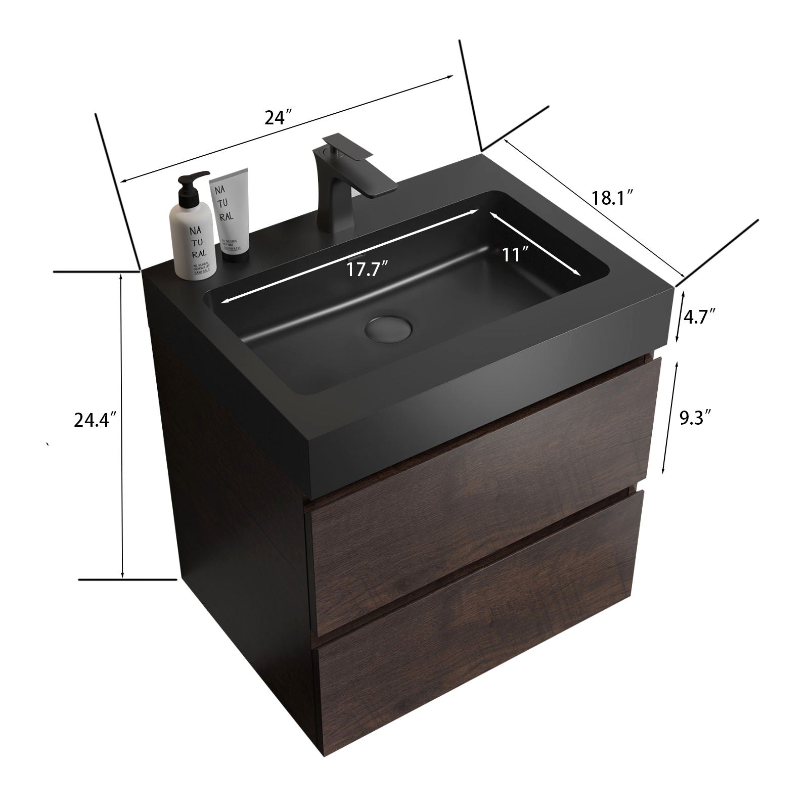 Alice - Bathroom Vanity Wall Mounted With Sink, Large Storage