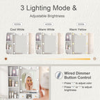 Vanity Table With Mirror, Adjustable LED Lights, Power Outlet, Hairdryer Holder & Stool