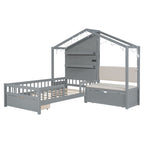 House Bed With Upholstered Sofa, Wireless Charging Station, Shelves And 2 Drawers