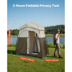 Camping Shower Tent 2 Room Foldable Portable Privacy Changing Room Ground Stakes