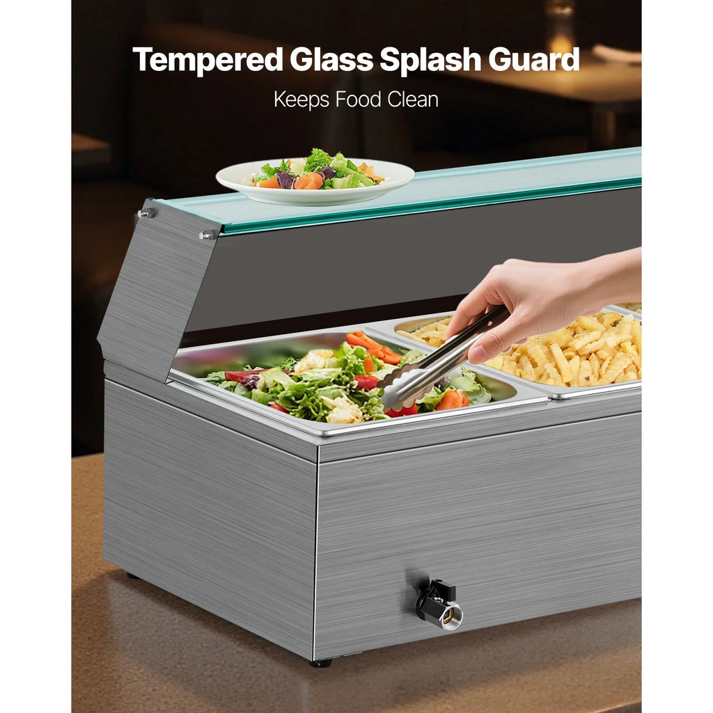 SucceBuy Commercial Food Warmer Stainless Steel Buffet With Glass Cover
