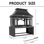 Wood Burning Outdoor Fireplace With Chimney And Spark Screen