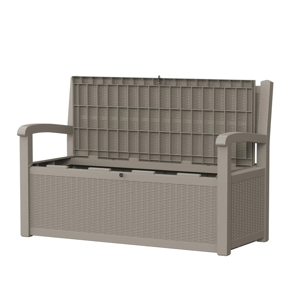 Weatherproof Resin Outdoor Storage Bench With Rattan Look