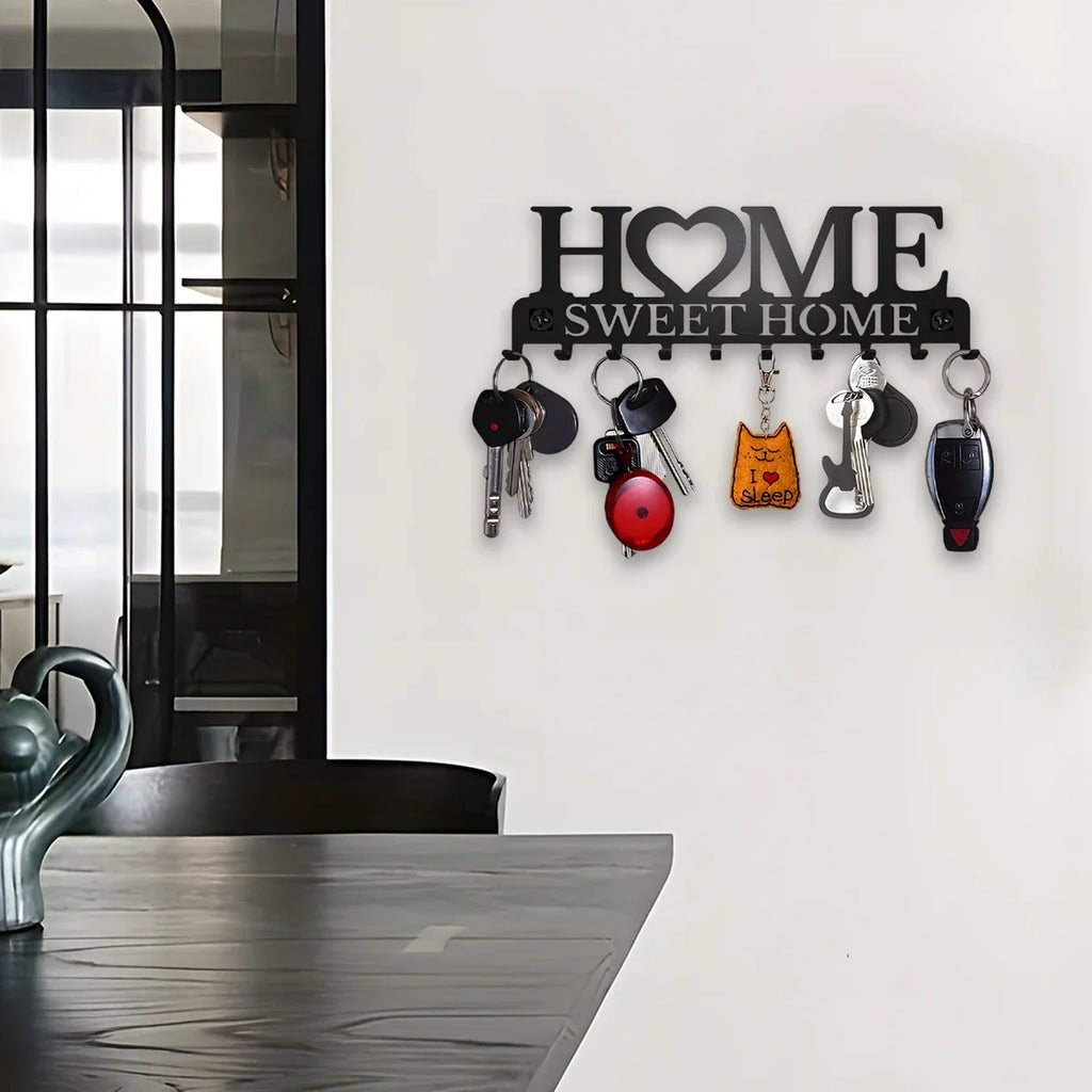 Metal Wall Mount Key Holder With Ten Hooks Design Style