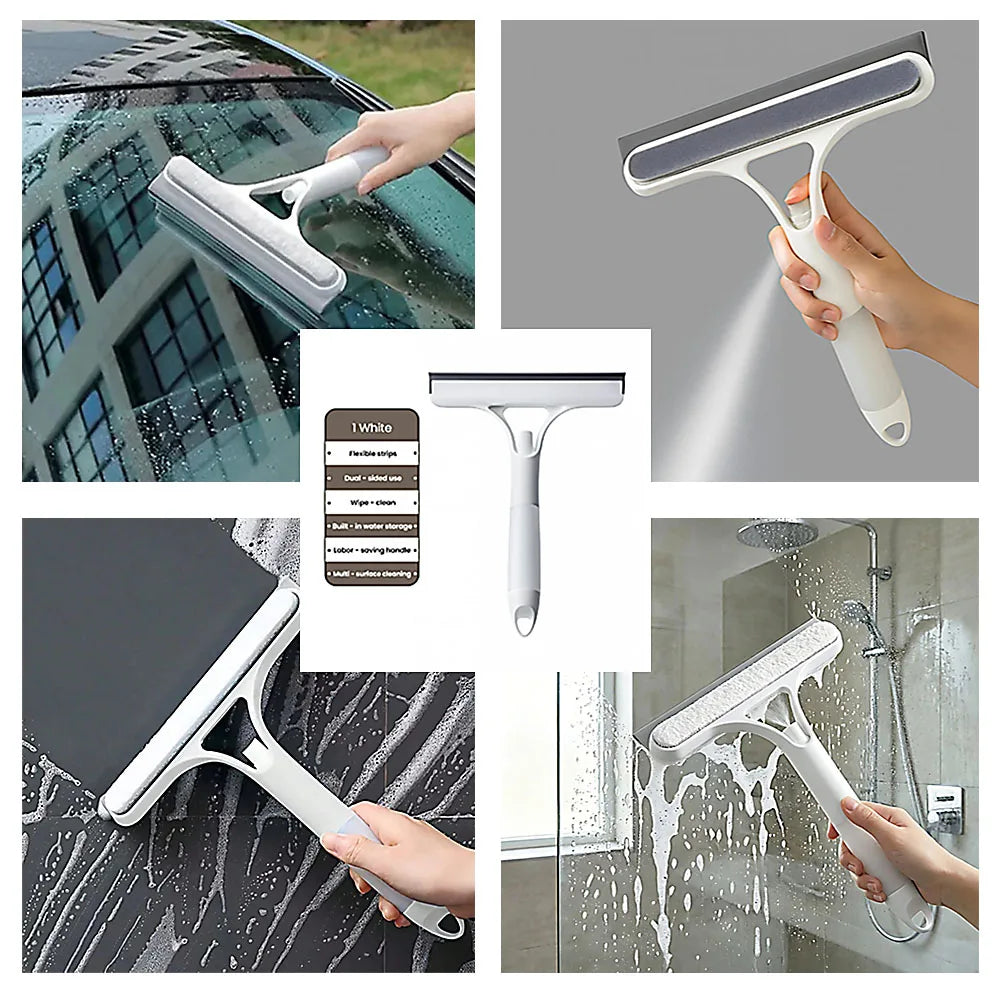 3-In-1 Multifunctional Window Squeegee Glass Wiper With Spray Bottle Scrubber