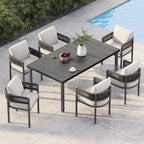 Outdoor Dining Set With Woven Metal Chairs And Cushions