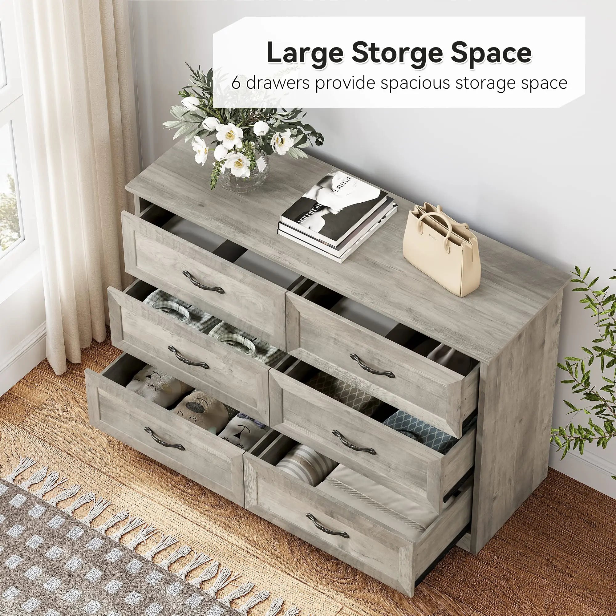 Studyset 6 Drawer Wood Dresser For Bedroom And Living Room