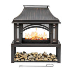 Wood Burning Outdoor Fireplace With Chimney And Spark Screen