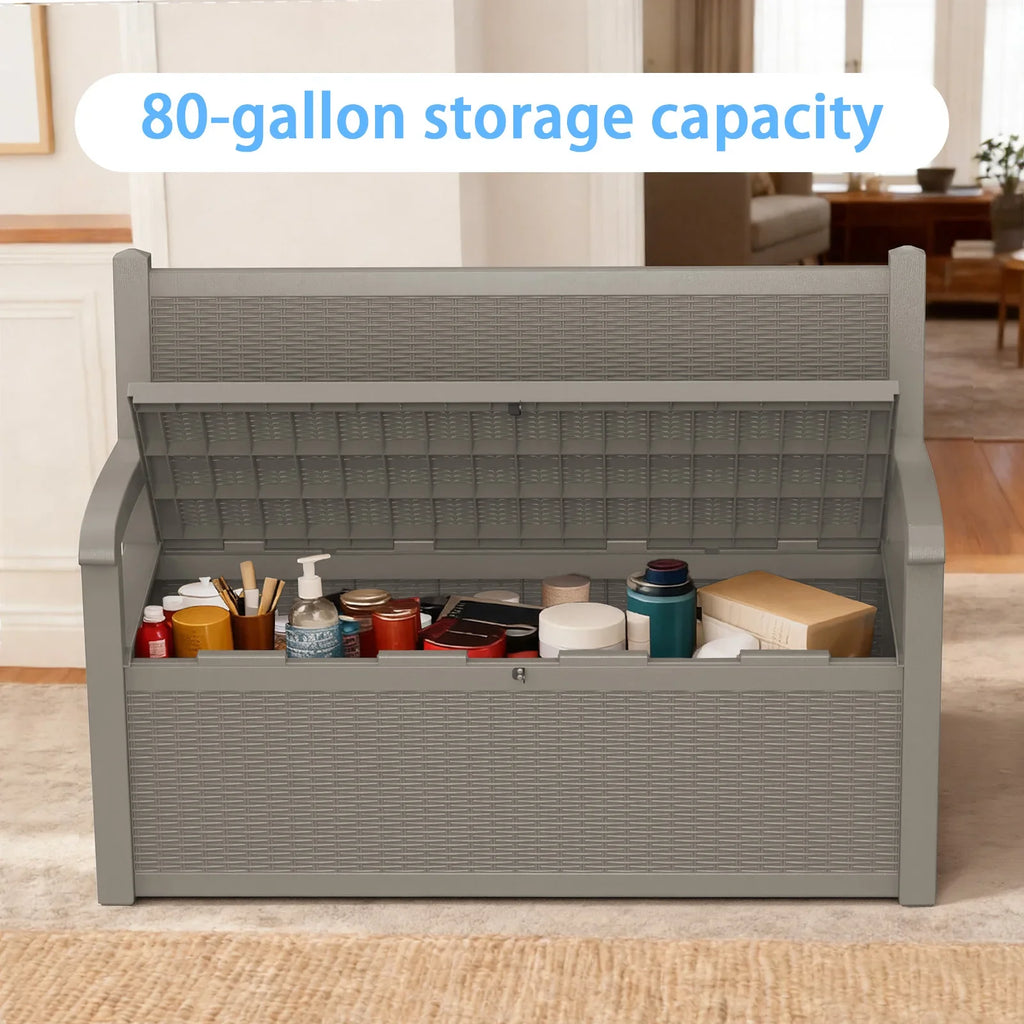 Weatherproof Resin Outdoor Storage Bench With Rattan Look