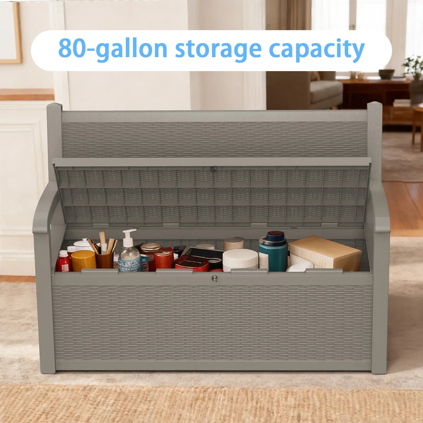 Weatherproof Resin Outdoor Storage Bench With Rattan Look
