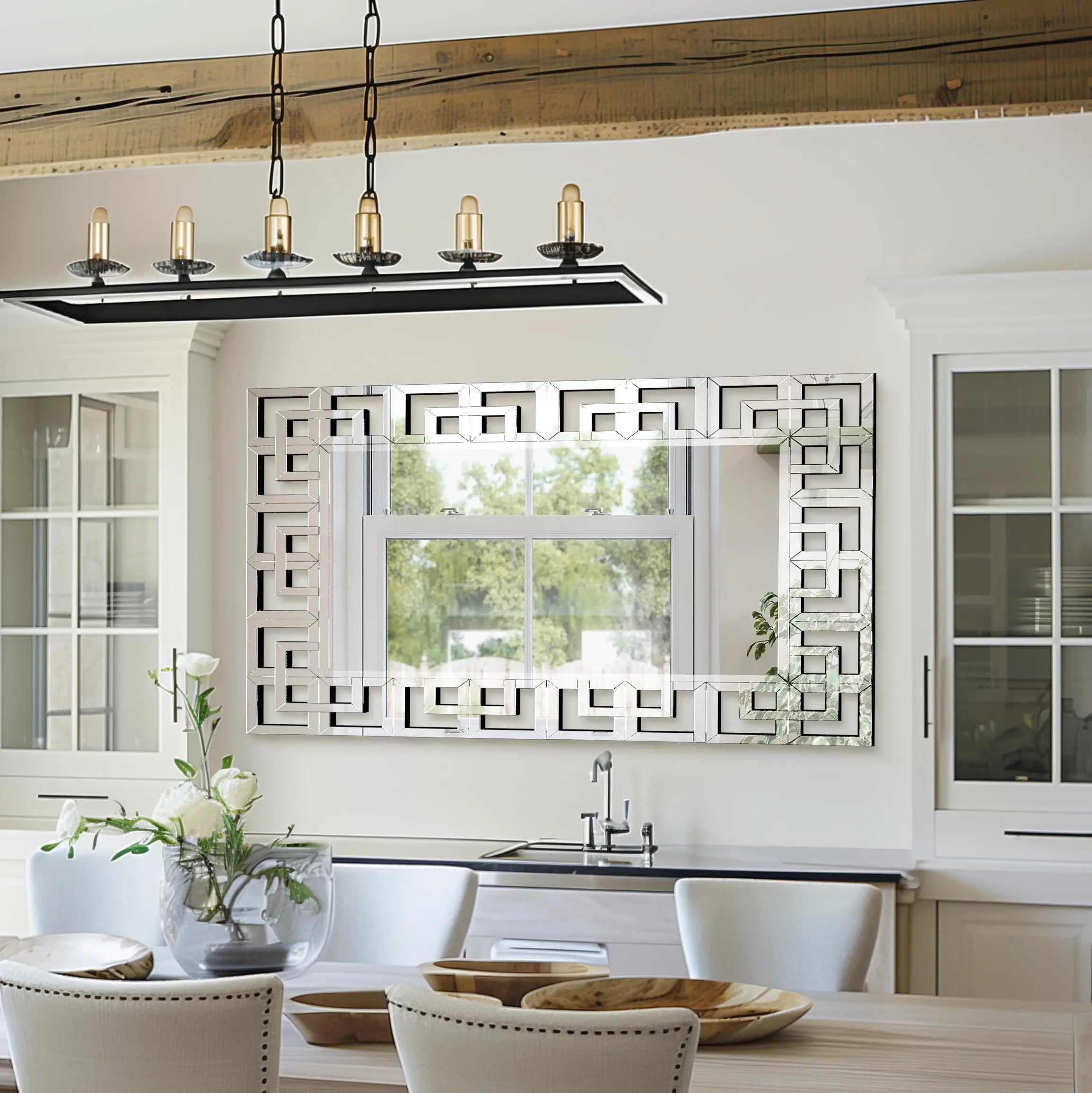 Venetian Art Mirror With Beveled Glass Edge For Living Room