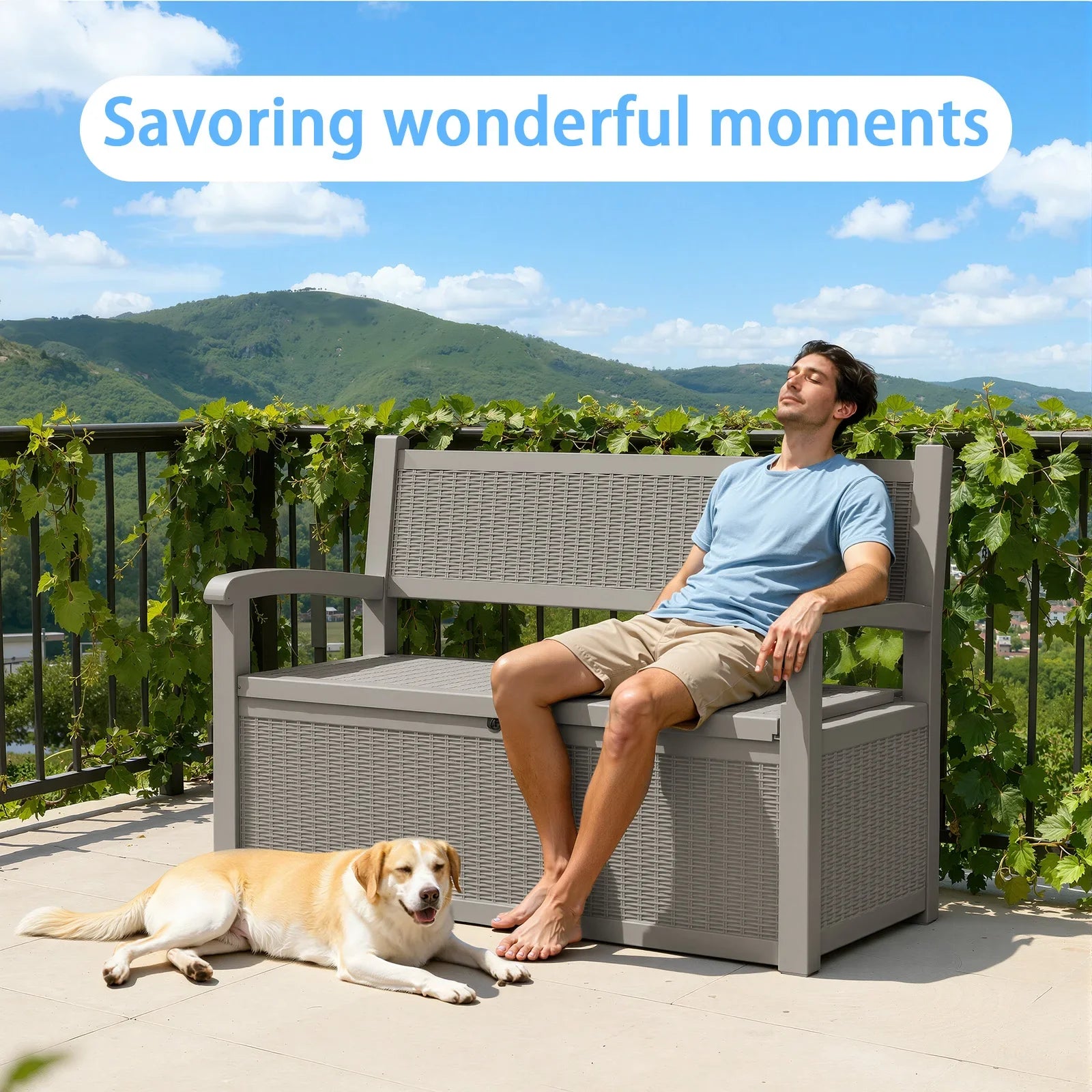 Weatherproof Resin Outdoor Storage Bench With Rattan Look