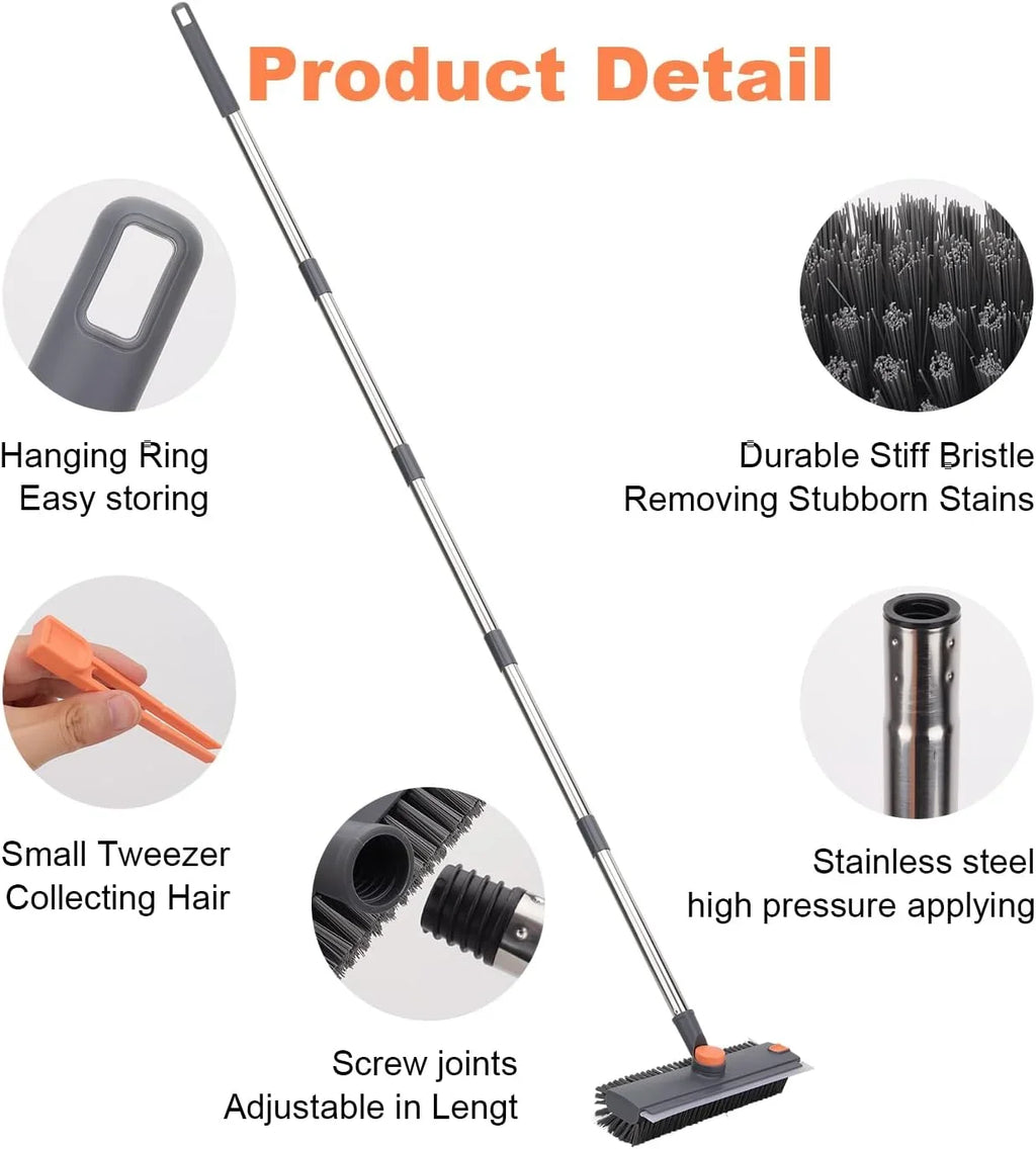 Floor Scrub Brush With Long Handle 3-In-1 Heavy Duty Scrubber