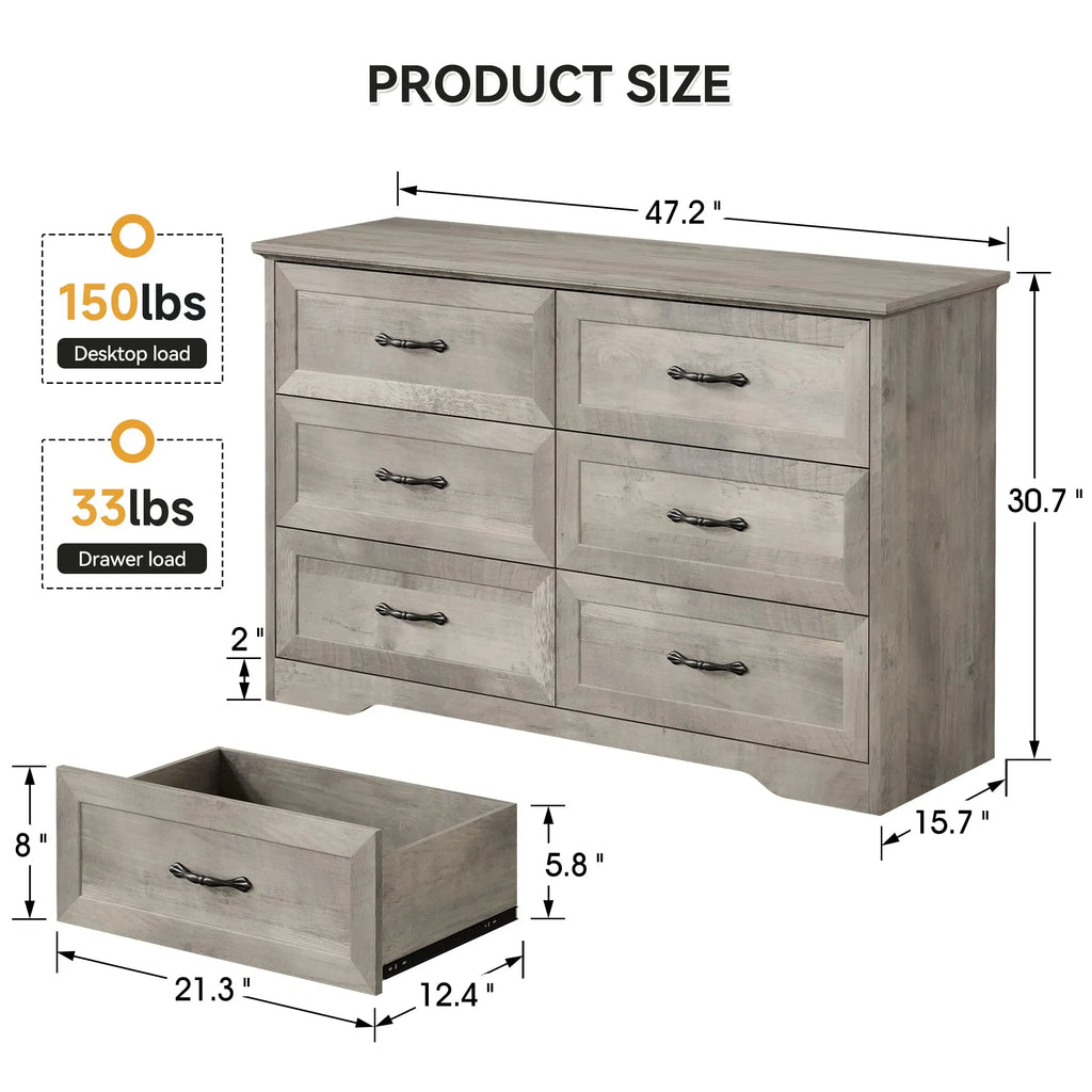 Studyset 6 Drawer Wood Dresser For Bedroom And Living Room