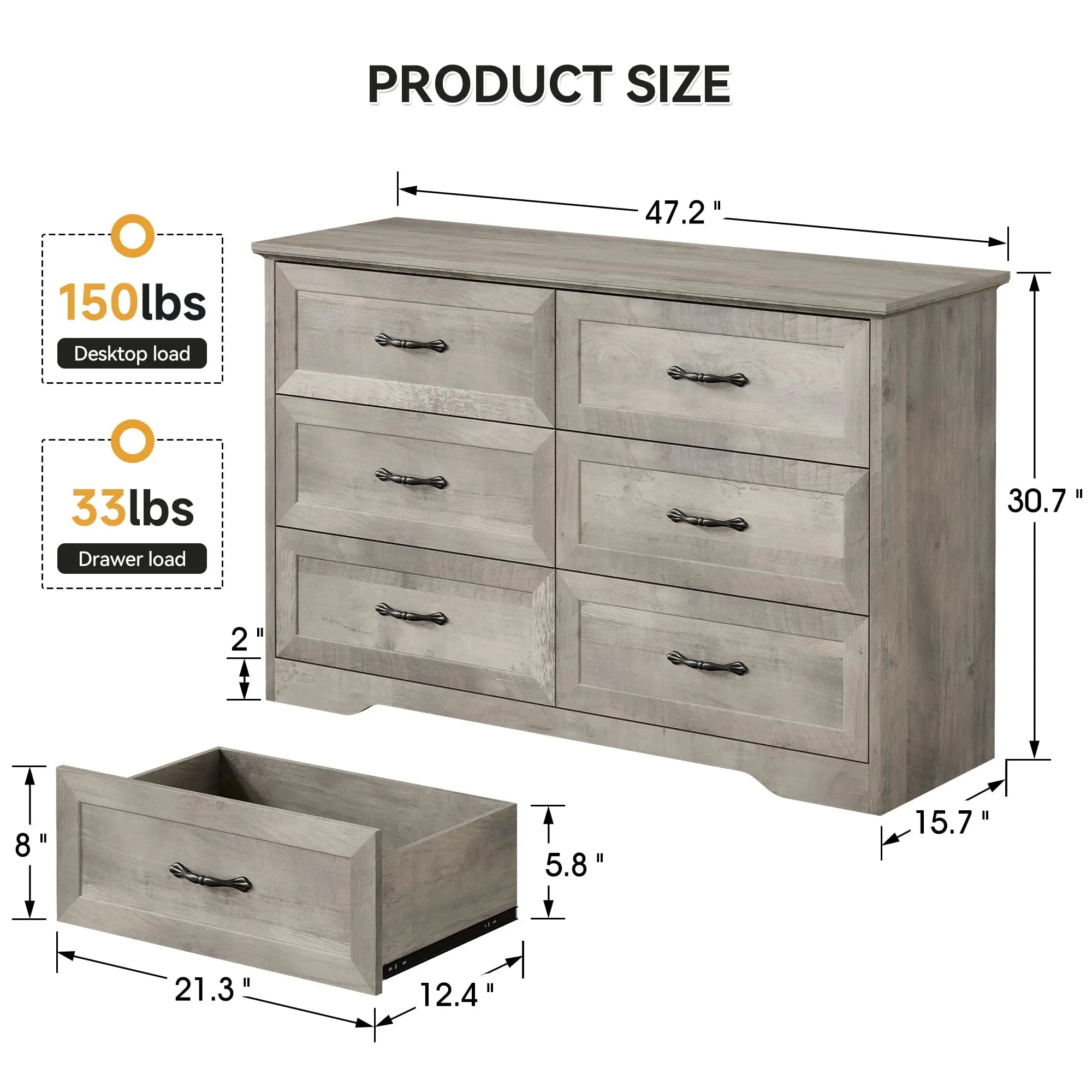 Studyset 6 Drawer Wood Dresser For Bedroom And Living Room