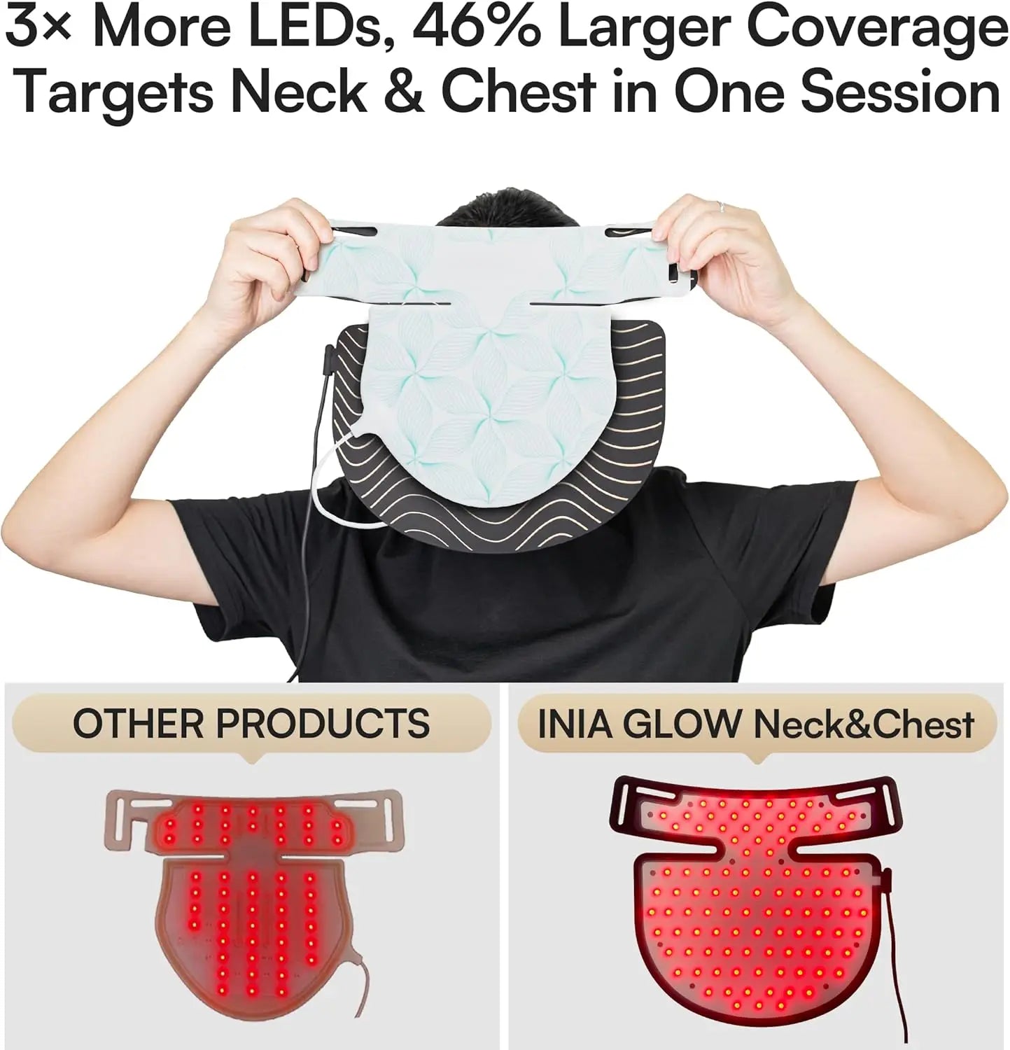 Red Light Therapy Mask Neck Decollete 850nm NIR Anti Aging Three Light Modes