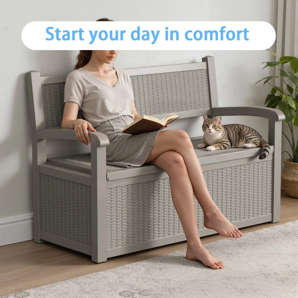 Weatherproof Resin Outdoor Storage Bench With Rattan Look